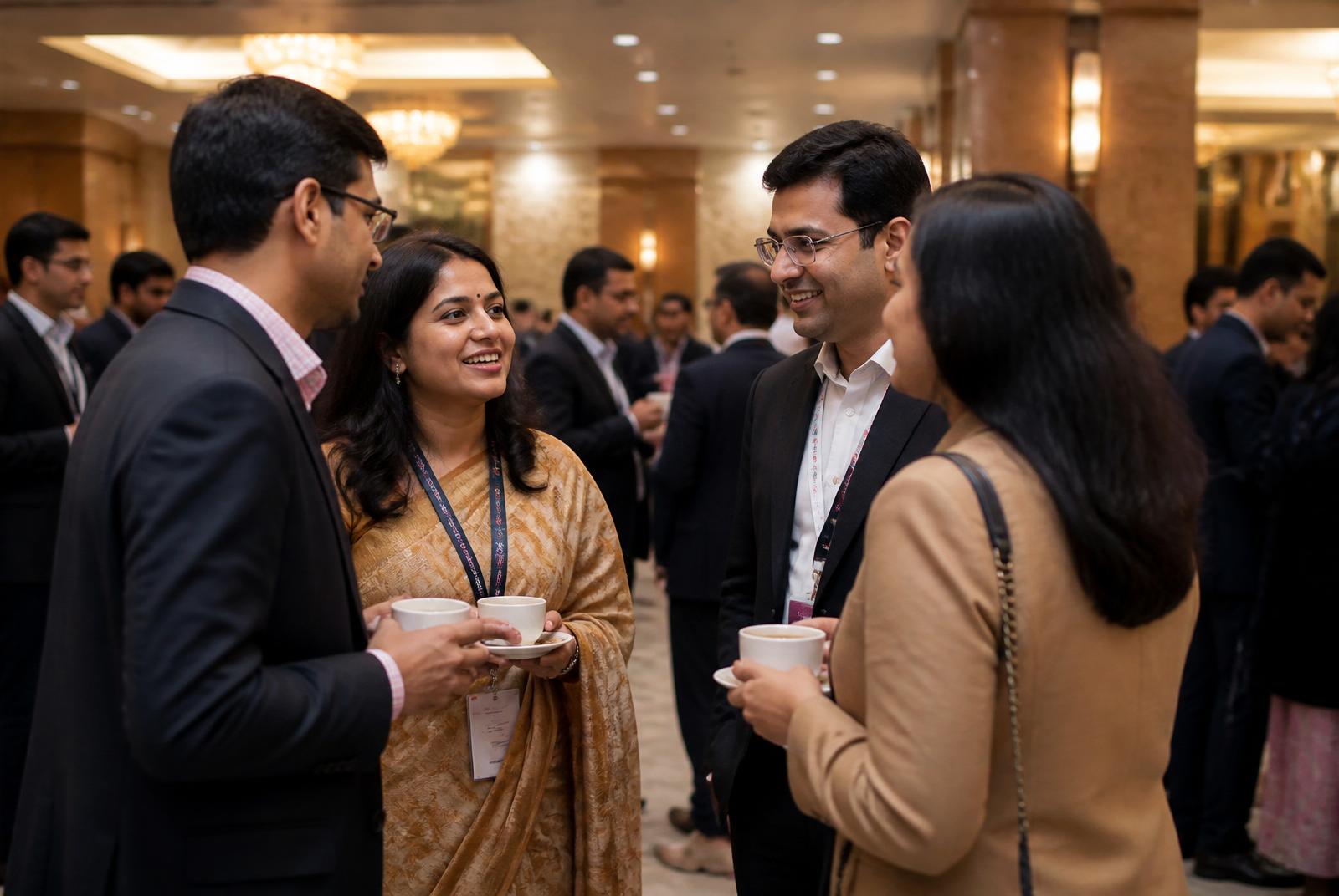 Indian entrepreneurs networking at a premium business summit